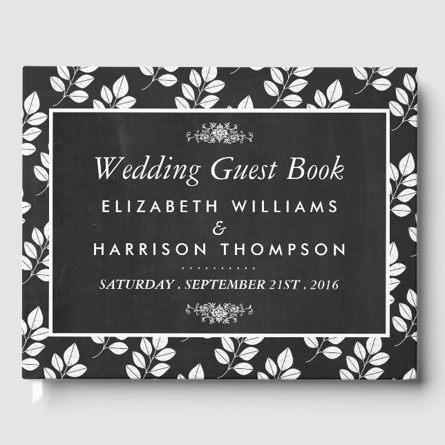 Chalkboard Floral Leaf Wedding Guest Book (Front)