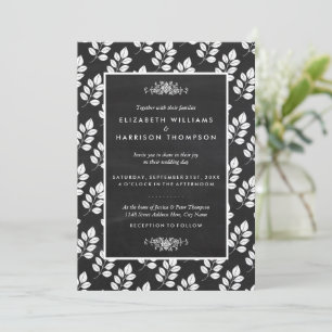 Chalkboard Floral Leaf Wedding Invitation