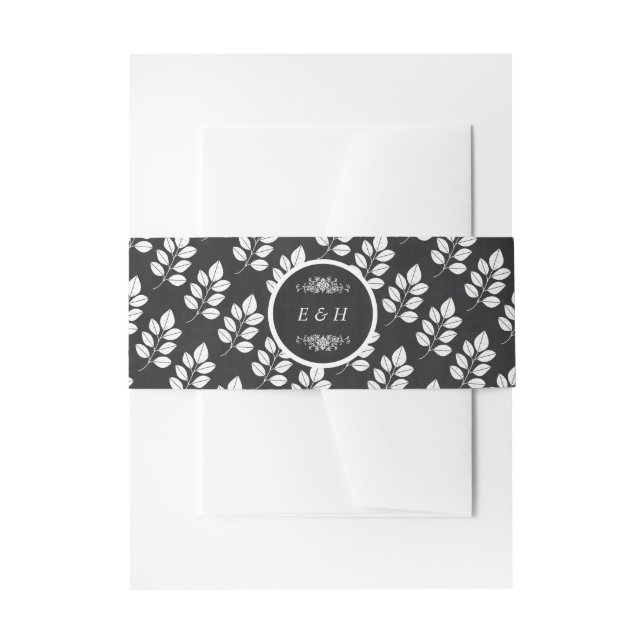Chalkboard Floral Leaf Wedding Invitation Belly Band (Front Example)