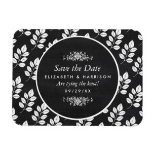 Chalkboard Floral Leaf Wedding Save The Date Magnet