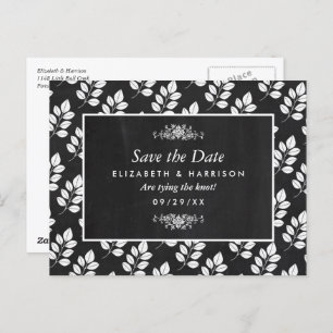 Chalkboard Floral Leaf Wedding Save The Date Postcard