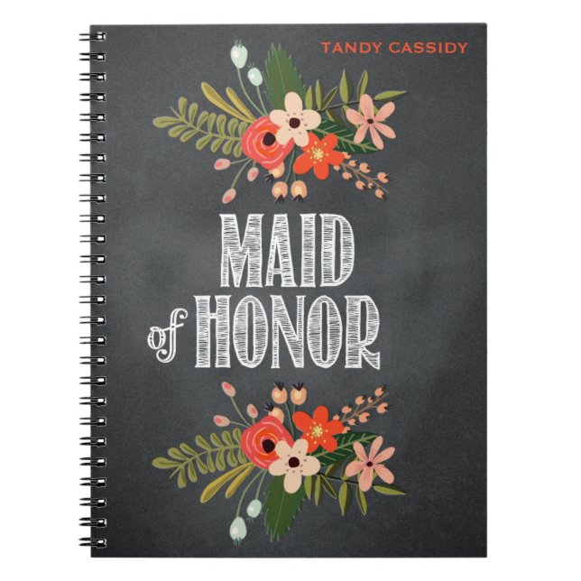 Chalkboard Floral Maid-of-Honour Notebook (Front)
