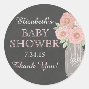 Chalkboard Floral Mason Jar Baby Shower Sticker