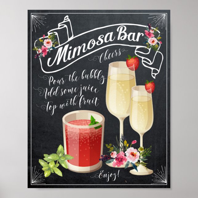 chalkboard floral Mimosa Bar Wedding shower Sign (Front)