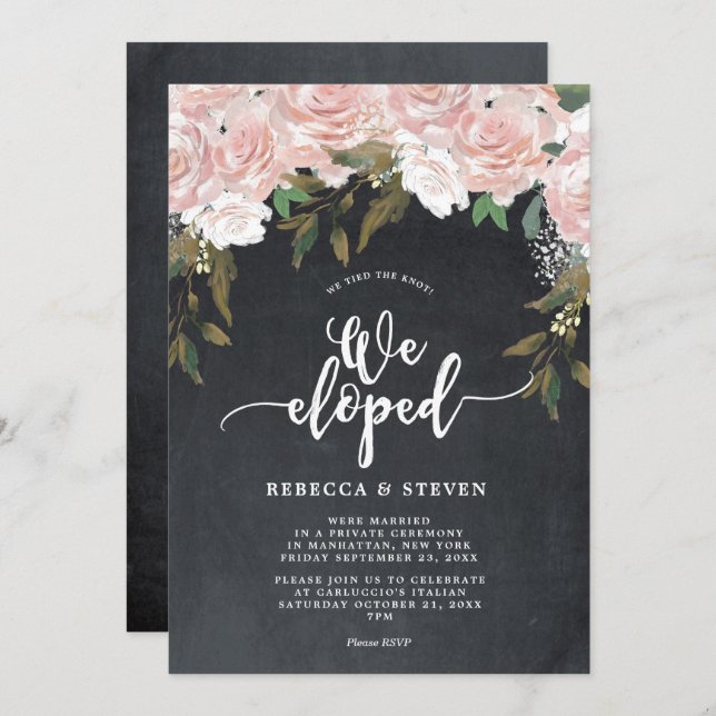 chalkboard floral modern we eloped invitation (Front/Back)