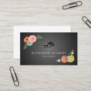 Chalkboard Floral PianoTeacher Business Card