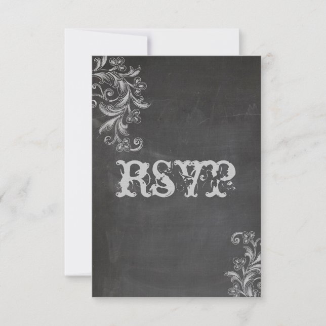 Chalkboard Floral RSVP Wedding Invitation (Front)