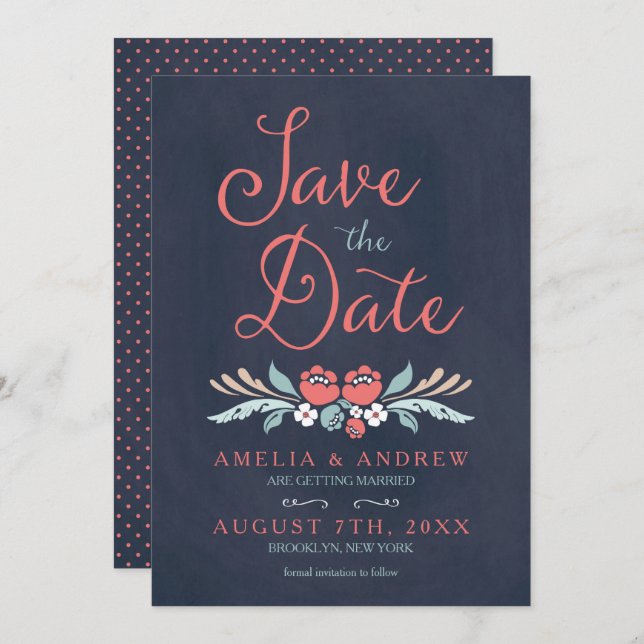 Chalkboard Floral Save the Date Card (Front/Back)