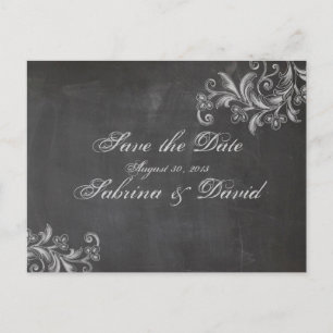 Chalkboard Floral Save the Date Postcard