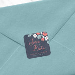 Chalkboard Floral Save the Date Square Sticker<br><div class="desc">This Save the Date square sticker features beautiful floral against a bluish chalkboard background, with the word "Save the Date" in modern script font. Use it to seal your Save the Date envelopes or for decoration. Check out other matching Wedding/Bridal items in my collection here -> http://www.zazzle.com/collections/bluish_chalkboard_floral_bridal_and_wedding-119872540777216768?rf=238364477188679314 Personalise it with...</div>