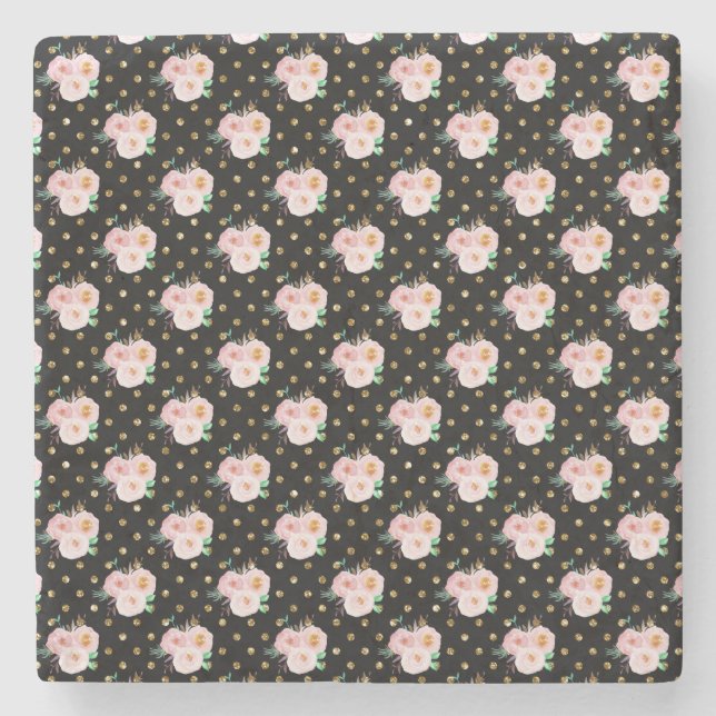 Chalkboard Floral Stone Coaster (Front)