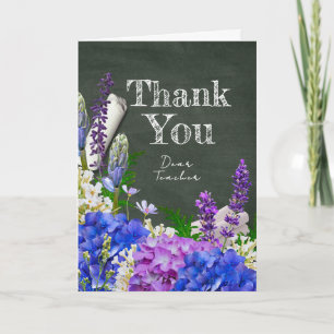 Chalkboard Floral Teacher Photo Thank You Card