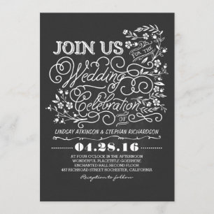 Chalkboard floral vintage wedding invitation