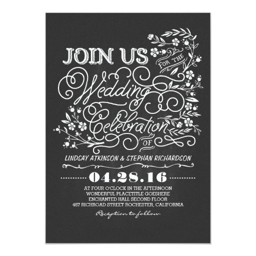 Chalkboard floral vintage wedding invitation Zazzle
