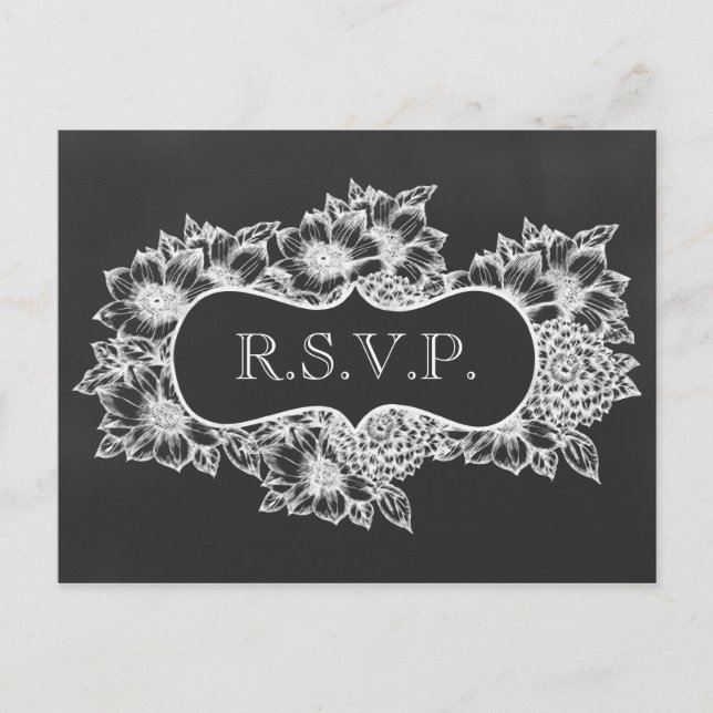 chalkboard floral wedding rsvp invitation postcard (Front)