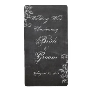 Chalkboard Floral Wedding Wine Label
