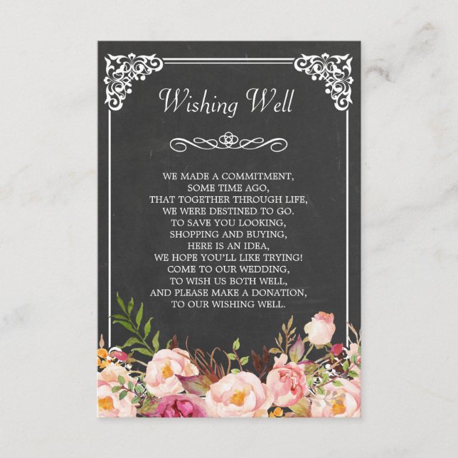 Chalkboard Floral Wedding Wishing Well Card (Front)