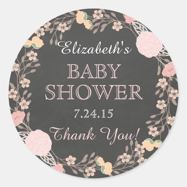 Chalkboard Floral Wreath Baby Shower Sticker (Front)