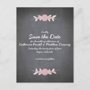 Chalkboard Floral Wreath Save the Date Announcement Postcard