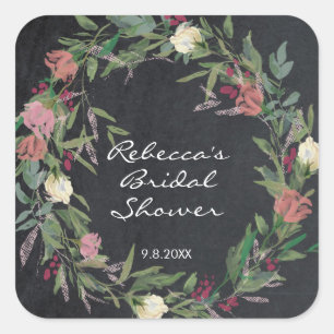 chalkboard floral wreath shower favors sticker