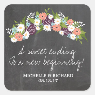 Chalkboard Floral Wreath Wedding Square Sticker