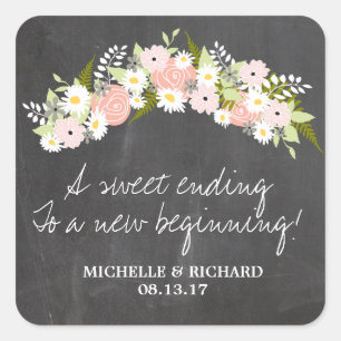 Chalkboard Floral Wreath Wedding Square Sticker