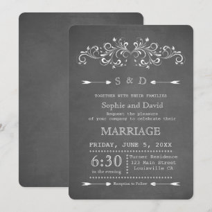 Chalkboard Flourish and Swirl   Wedding Invitation