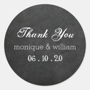 Chalkboard Flourish Rustic Wedding Thank You Classic Round Sticker
