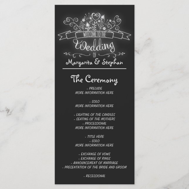chalkboard flourishes handwritten wedding programs programme (Front)