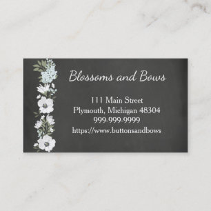 Chalkboard Flower Shop Business Card White Flowers