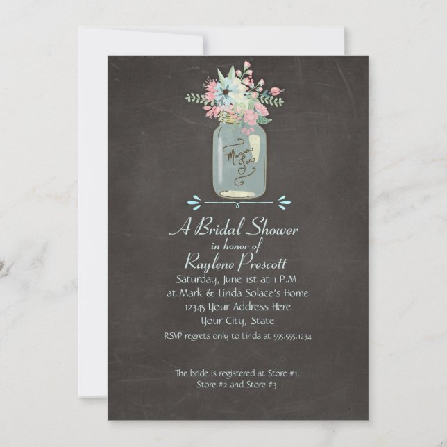Chalkboard Flowers Rustic Mason Jar Modern Floral Invitation (Front)