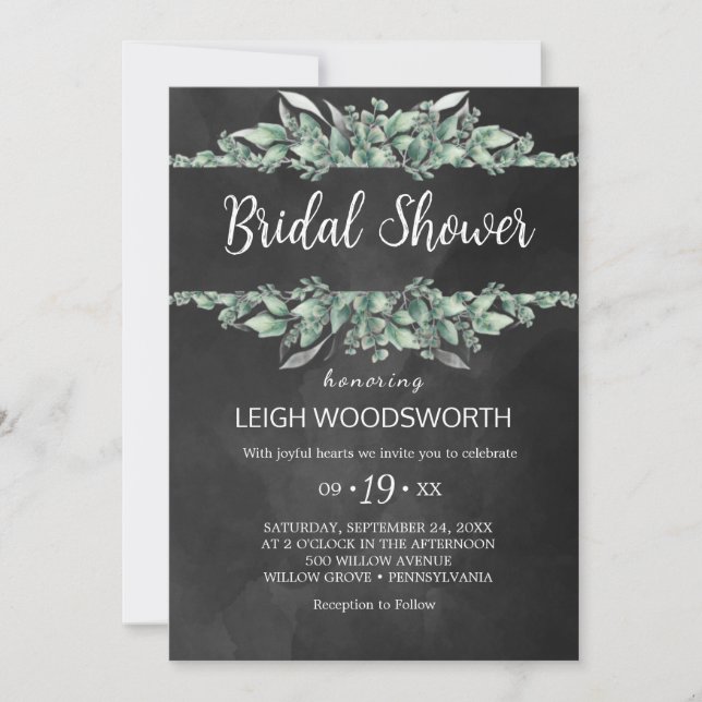 Chalkboard Foliage Bridal Shower Invitation (Front)