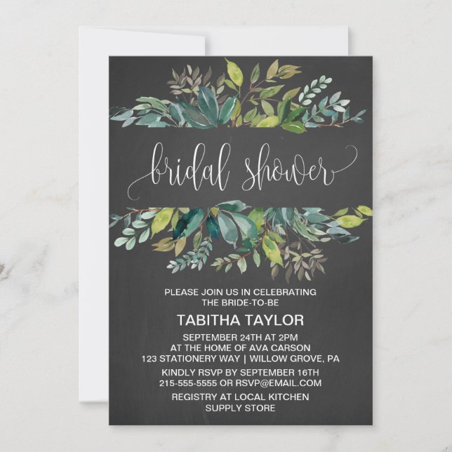 Chalkboard Foliage Bridal Shower Invitation (Front)