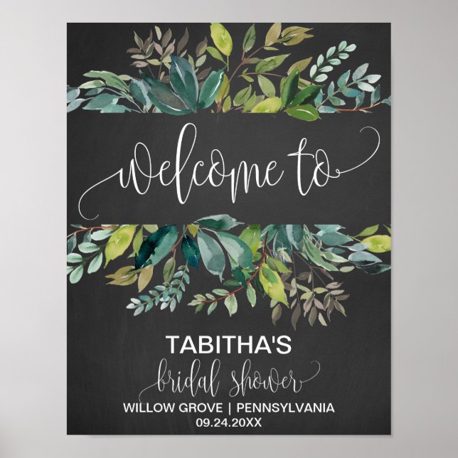 Chalkboard Foliage Bridal Shower Welcome Poster (Front)