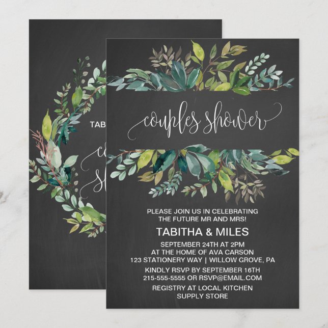 Chalkboard Foliage Couples Shower Invitation (Front/Back)