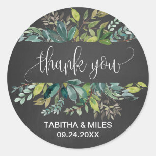 Chalkboard Foliage Thank You Wedding Favour Classic Round Sticker