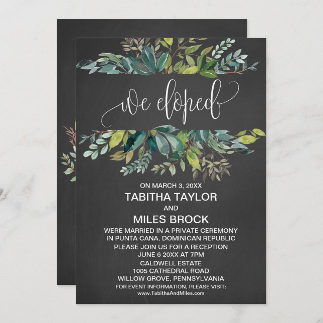 Chalkboard Foliage We Eloped Elopement Reception Invitation (Front/Back)