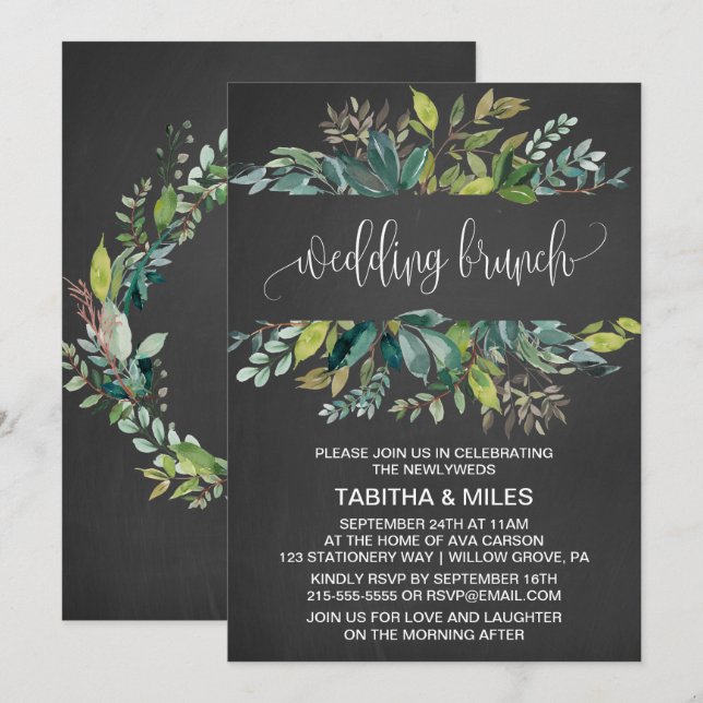 Chalkboard Foliage Wedding Brunch Invitation (Front/Back)