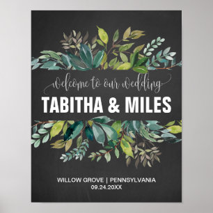 Chalkboard Foliage Wedding Welcome Poster