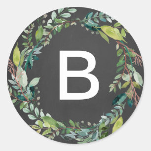 Chalkboard Foliage Wreath Monogram Envelope Seals