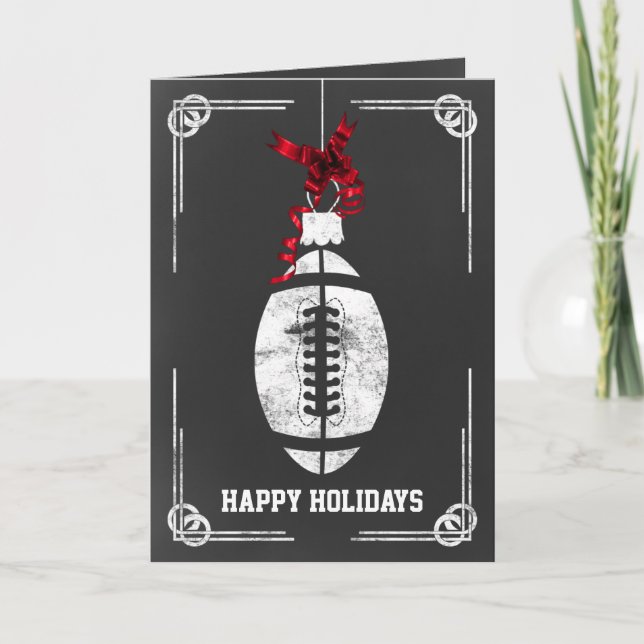 chalkboard football player Christmas Cards (Front)