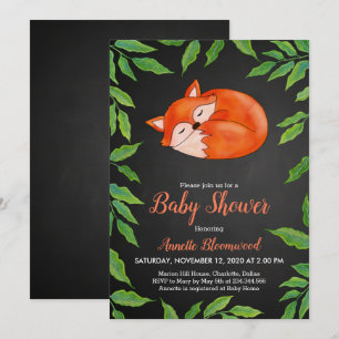 Chalkboard   Fox   Leaves   Woodland Baby Shower Invitation
