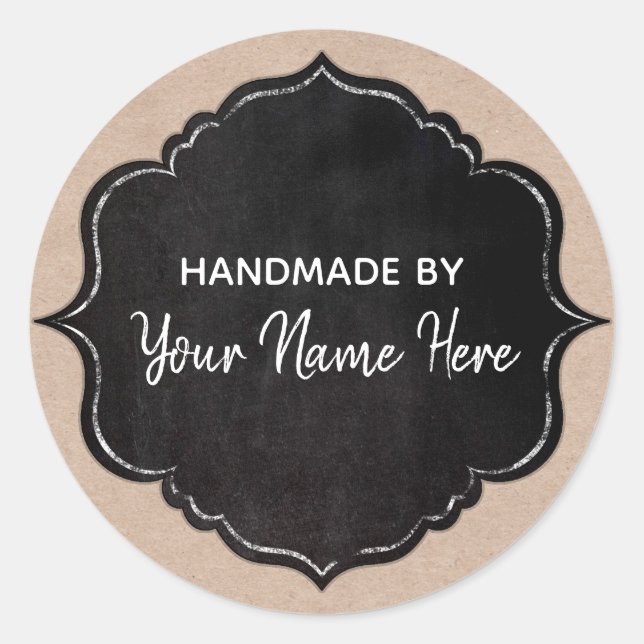 Chalkboard Frame On Kraft Paper Handmade Classic Round Sticker (Front)