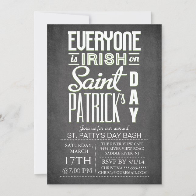 Chalkboard Fun Typography St. Patrick's Day Party Invitation (Front)