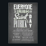 Chalkboard Fun Typography St. Patrick's Day Party Invitation<br><div class="desc">Start your St. Patty's day celebration off right with our modern & fun chalkboard St. Patrick's Day Bash Dinner Party invitation. Our stylish & trendy invitation features Everyone is Irish on St. Patrick's Day typography print on a popular black chalkboard background. Flip the invitation over to find a matching chalkboard...</div>