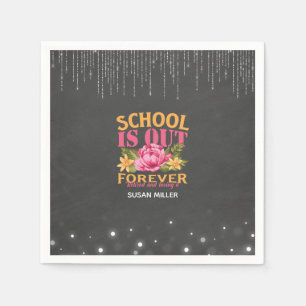 Chalkboard Funny Teacher Floral Retirement  Napkin