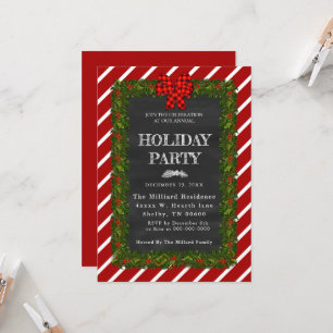 Chalkboard Garland And Striped Holiday Party Invitation