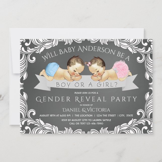 Chalkboard Gender Reveal Baby Shower Invitations (Front)