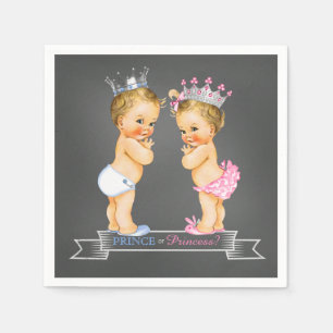 Chalkboard Gender Reveal Blonde Prince Princess Napkin