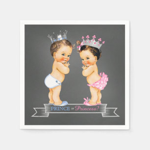 Chalkboard Gender Reveal Brunette Prince Princess Napkin